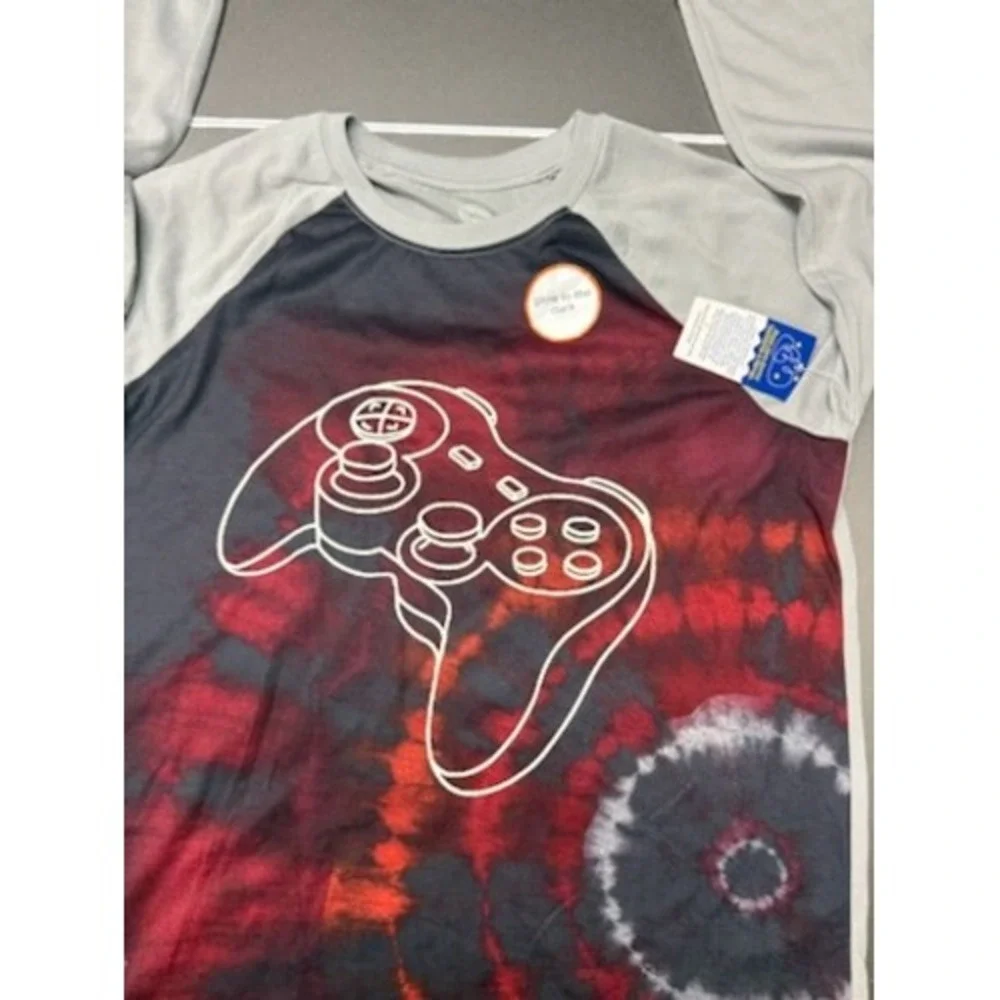 Wonder Nation Boys XXL 18 Gamer Tie Dye Glow in the Dark Pajama Top Long Sleeve